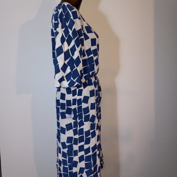 v-neck chiffon kimono-style geometric-print dress, vintage 1970s-1980s - Picture 5 of 16